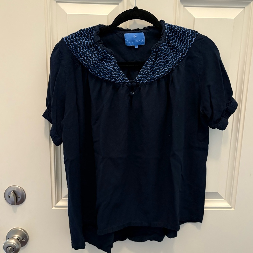 Alice Walk Blue Smocked Blouse Size Large